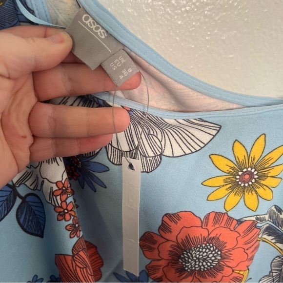 Asos Maternity One Shoulder Cape Dress Blue Floral - Picture 11 of 12